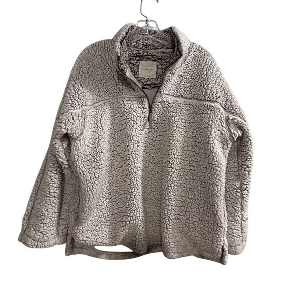 Elodie  Women's Gray Sherpa Fleece 1/4 Zip Pullover Jacket L - Picture 1 of 14